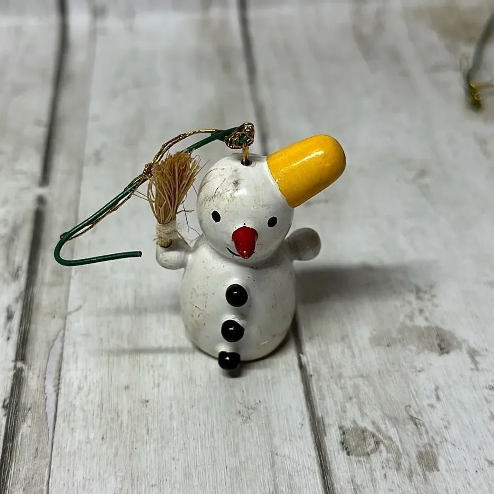 Vintage Wooden Christmas Ornaments set of 5 Snowman‎ Jack-in-the-box Train Harp